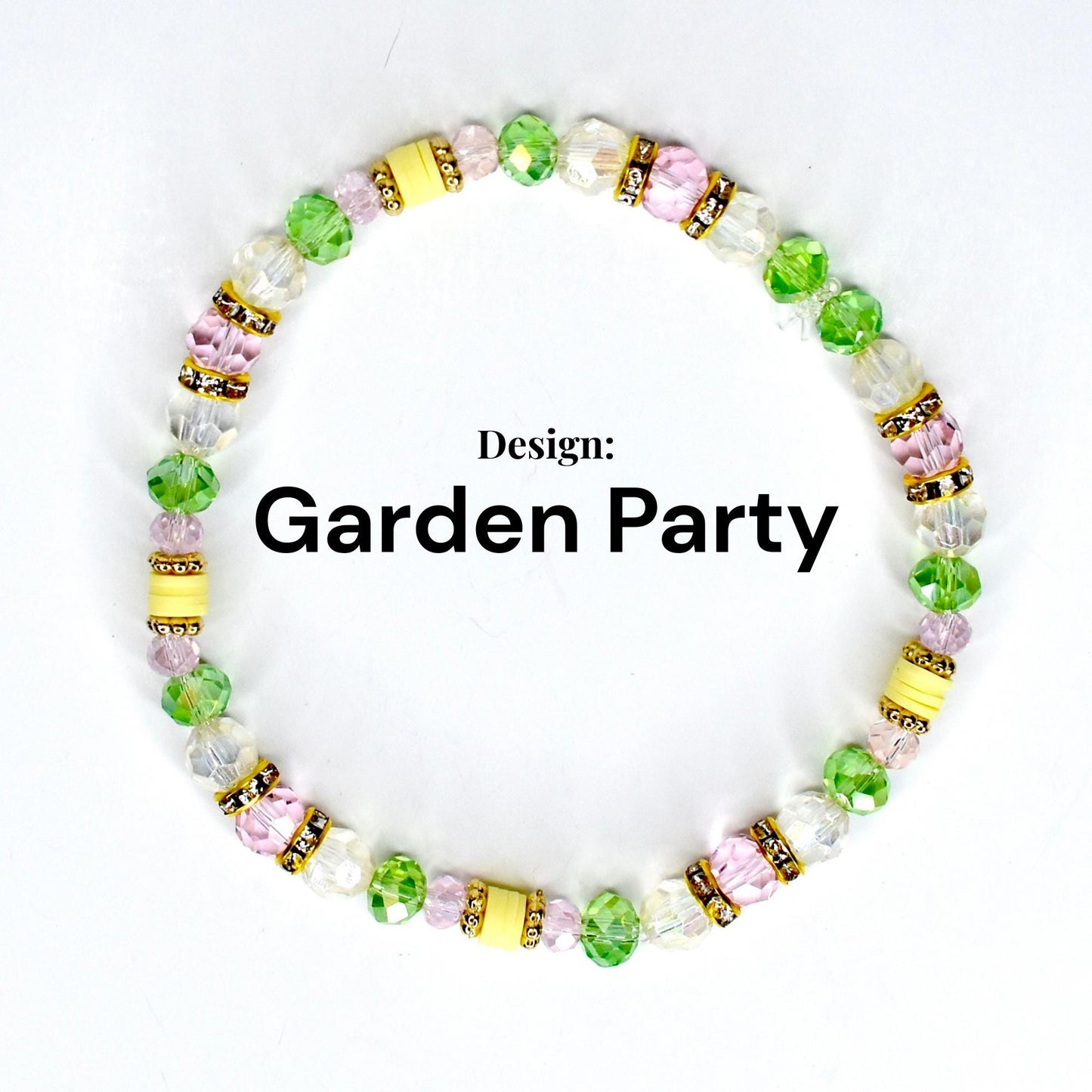 Spring Blossom Bracelet Collection: Pink Yellow Green and Gold Beaded Bracelets with Crystal Accents
