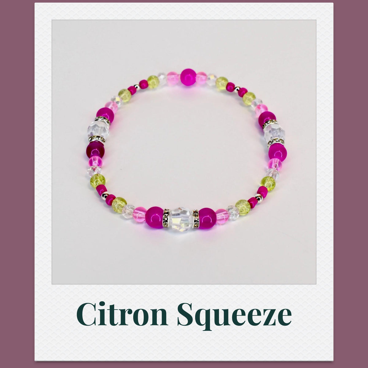 Citron Mix Bracelet Collection: Green and Pink Beaded Bracelets with Silver Accents