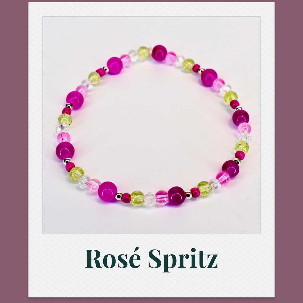 Citron Mix Bracelet Collection: Green and Pink Beaded Bracelets with Silver Accents
