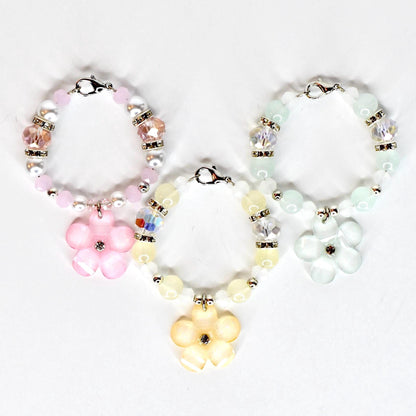 Flower Charm Tumbler Handle Bracelet in Pink Yellow and Green