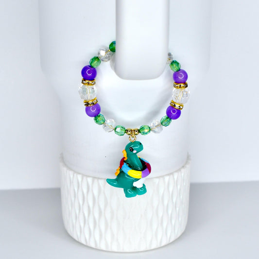 Dinosaur Tumbler Handle Bracelet: Pool Party T-Rex Beaded Cup Accessory