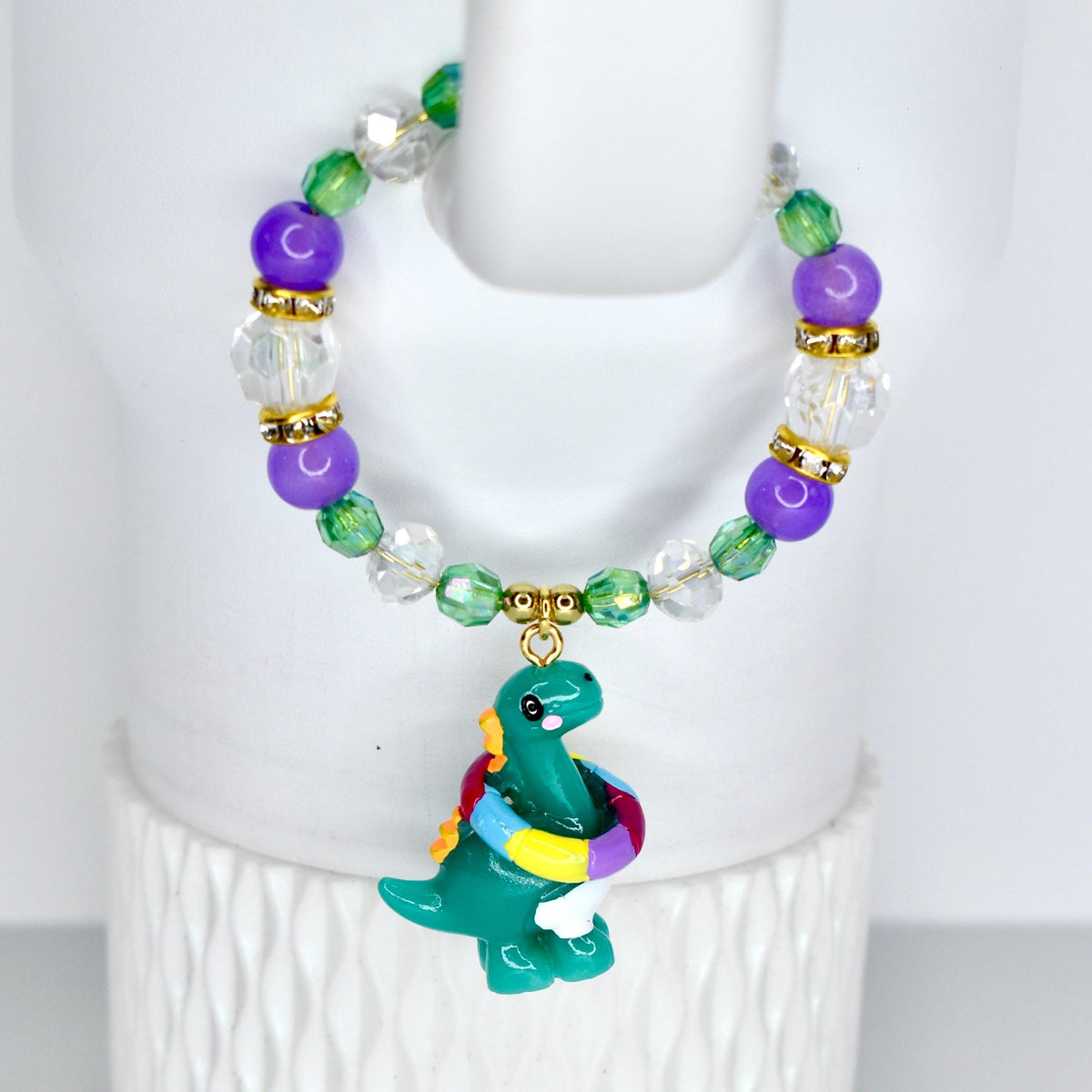 Dinosaur Tumbler Handle Bracelet: Pool Party T-Rex Beaded Cup Accessory