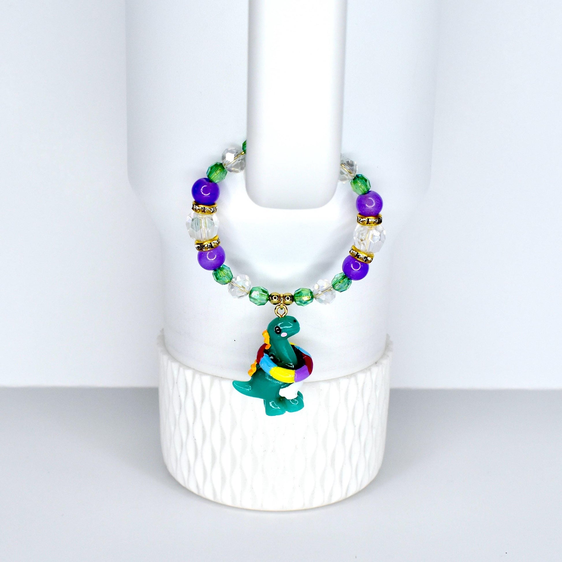Dinosaur Tumbler Handle Bracelet: Pool Party T-Rex Beaded Cup Accessory