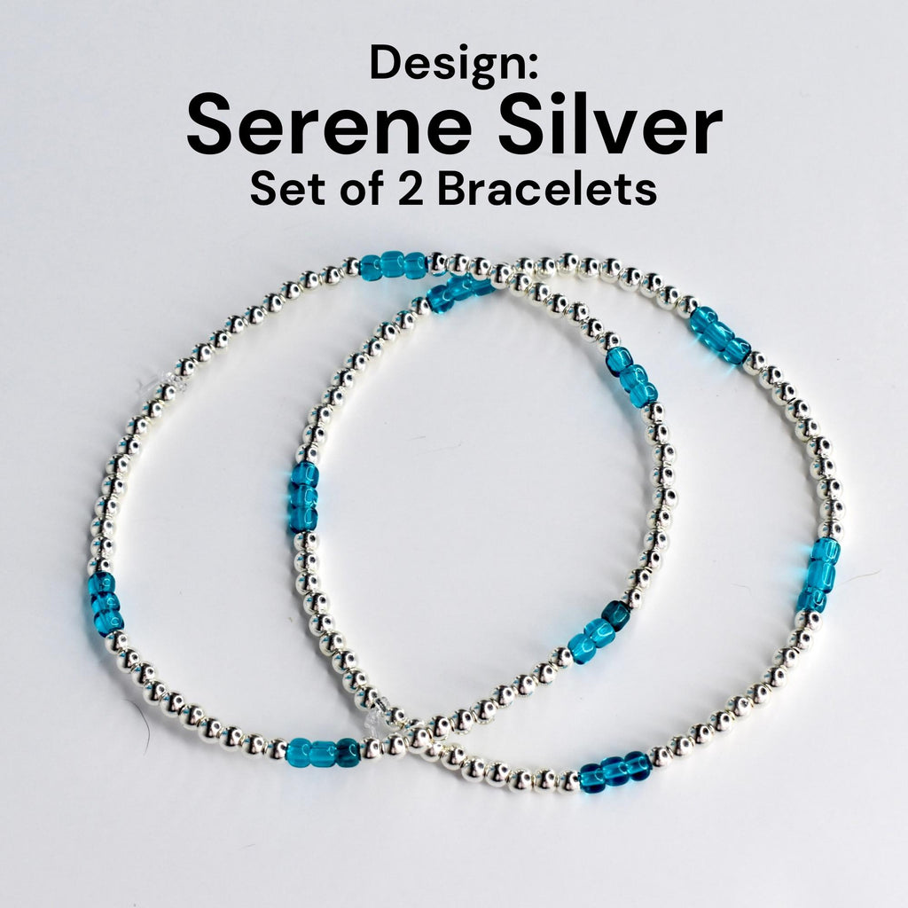 Blue and Silver Bracelet Collection | Handmade Beaded Stretch Bracelets