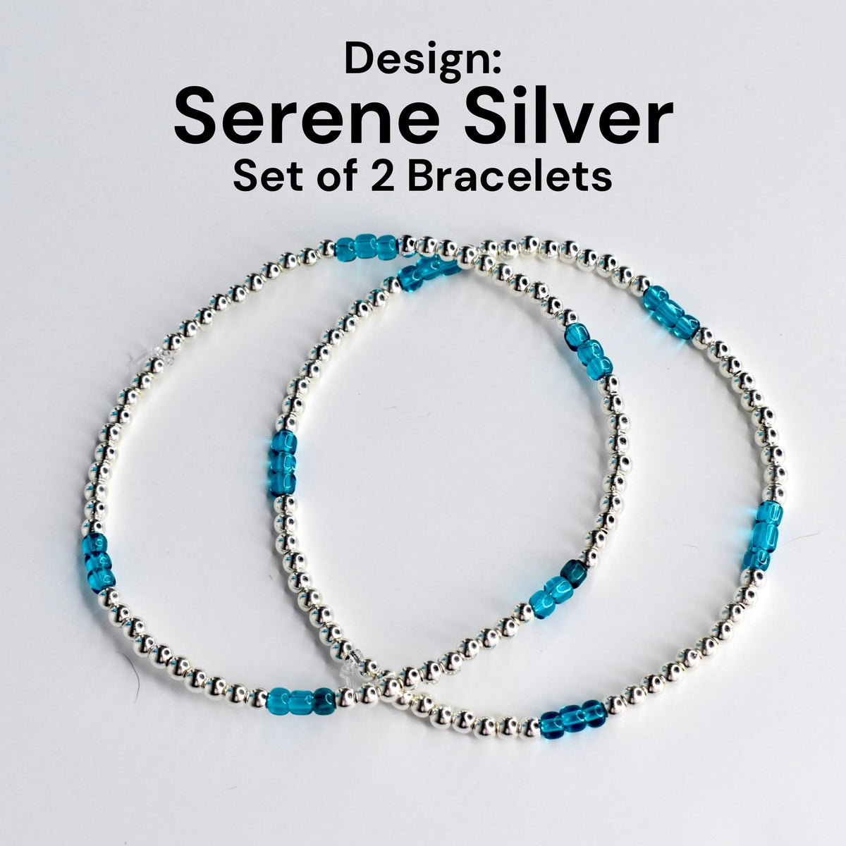 Blue and Silver Bracelet Collection | Handmade Beaded Stretch Bracelets