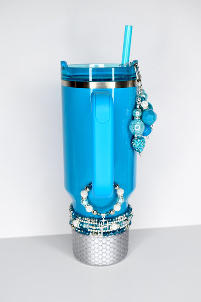 Turquoise Tumbler Straw Charm with Sparkling Accent Beads
