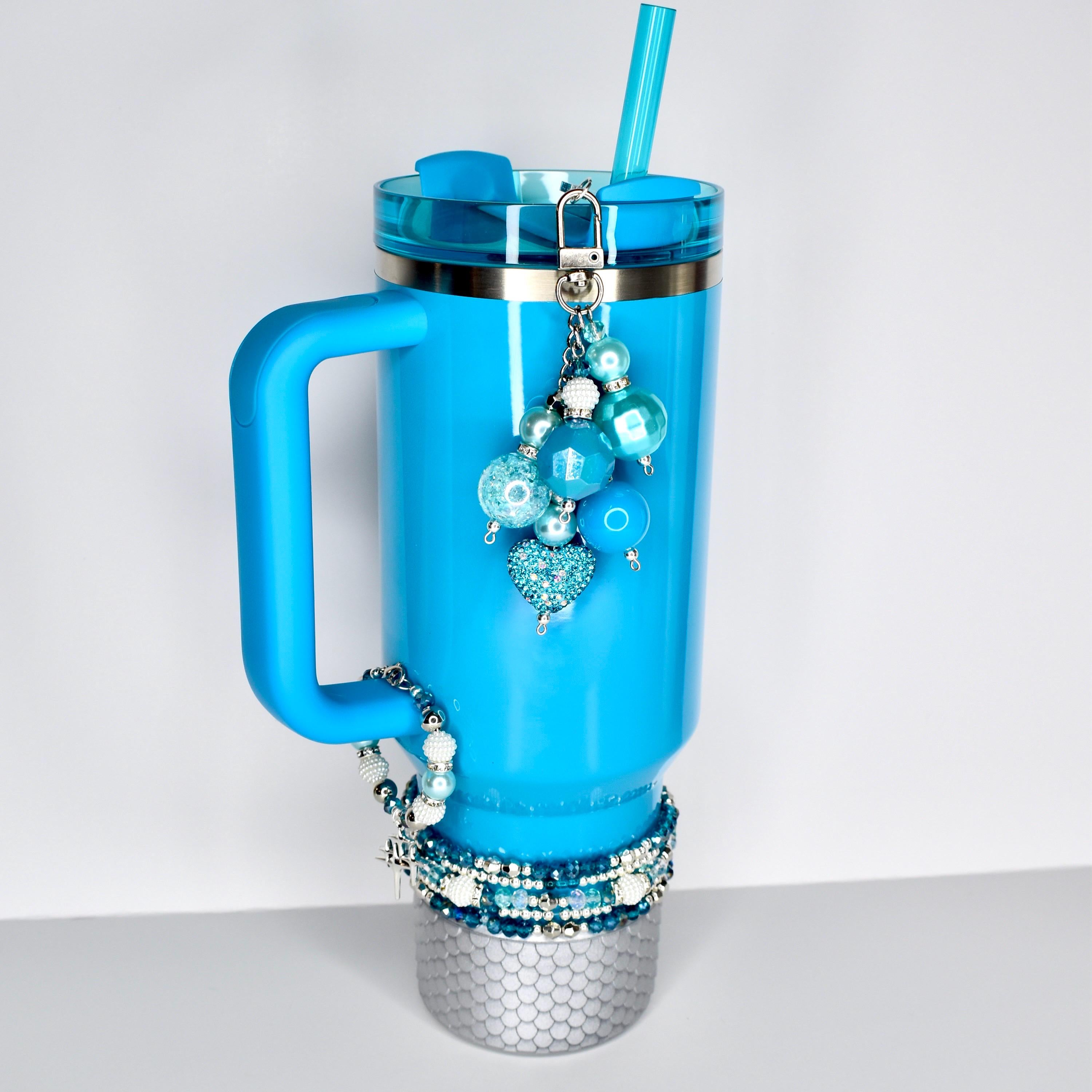 Turquoise Tumbler Straw Charm with Sparkling Accent Beads