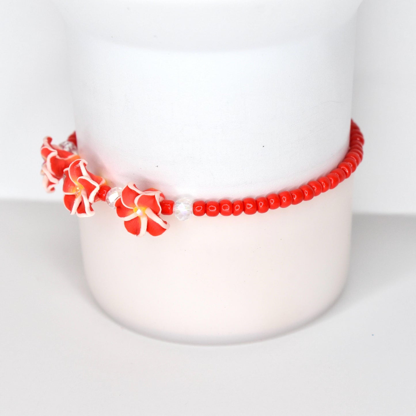 Plumeria Flower Bracelet Collection - Colorful Beaded Bracelets with Clay Flower Beads