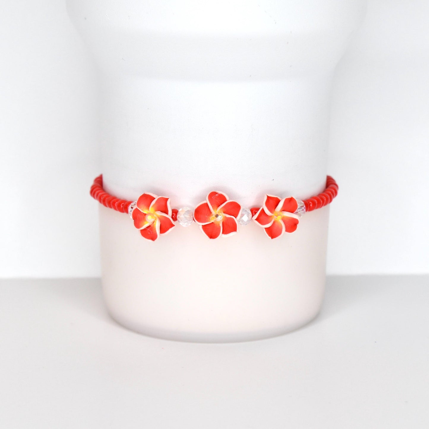 Plumeria Flower Bracelet Collection - Colorful Beaded Bracelets with Clay Flower Beads