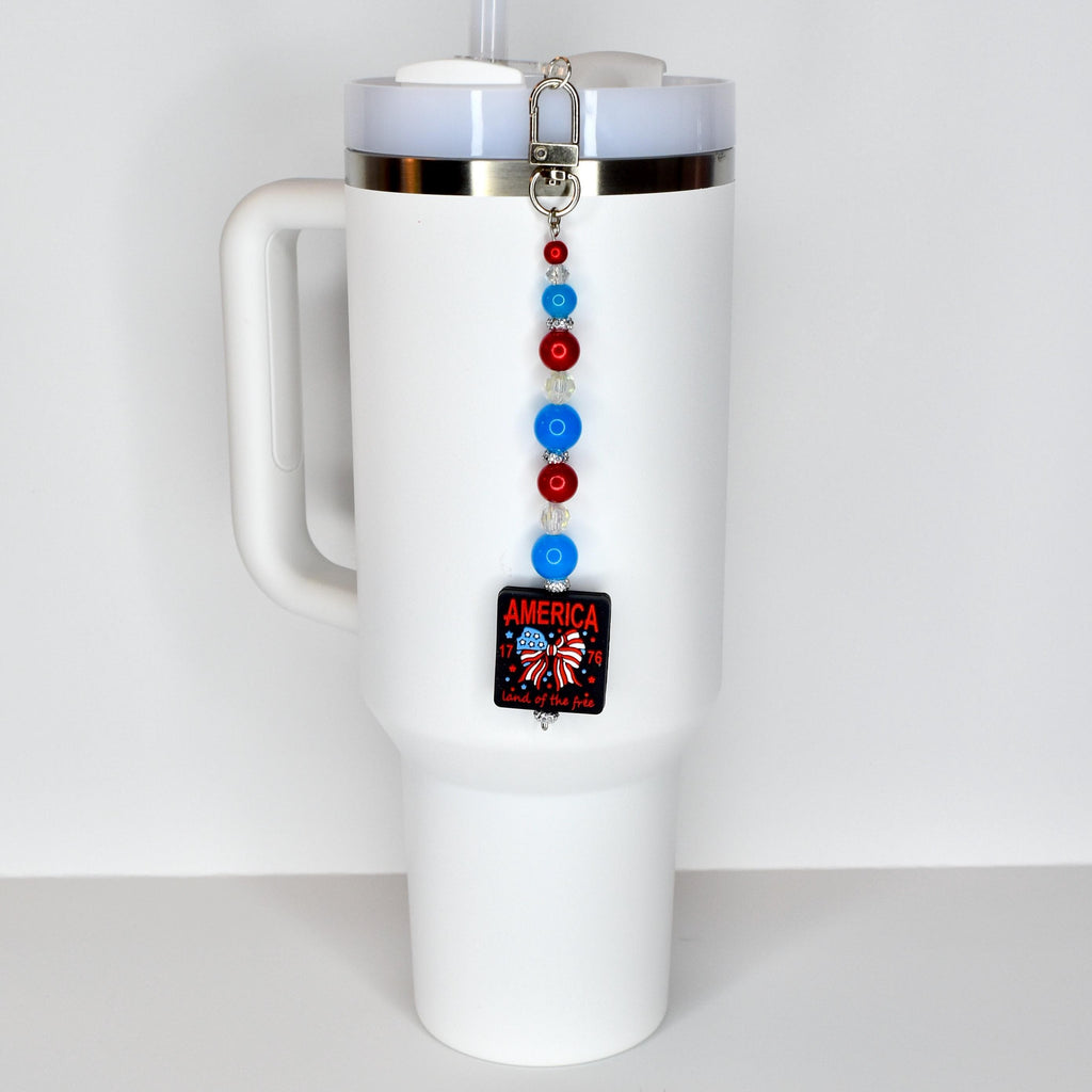 Patriotic Beaded Tumbler Charm | America 1776 Bag Accessory