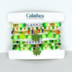 St. Patrick's Day Bracelet Collection: Green and Gold Beaded Bracelets with Shamrock Bead Accents