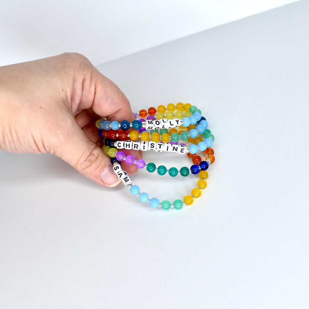 Custom Name Bracelet with Colorful Glass Beads