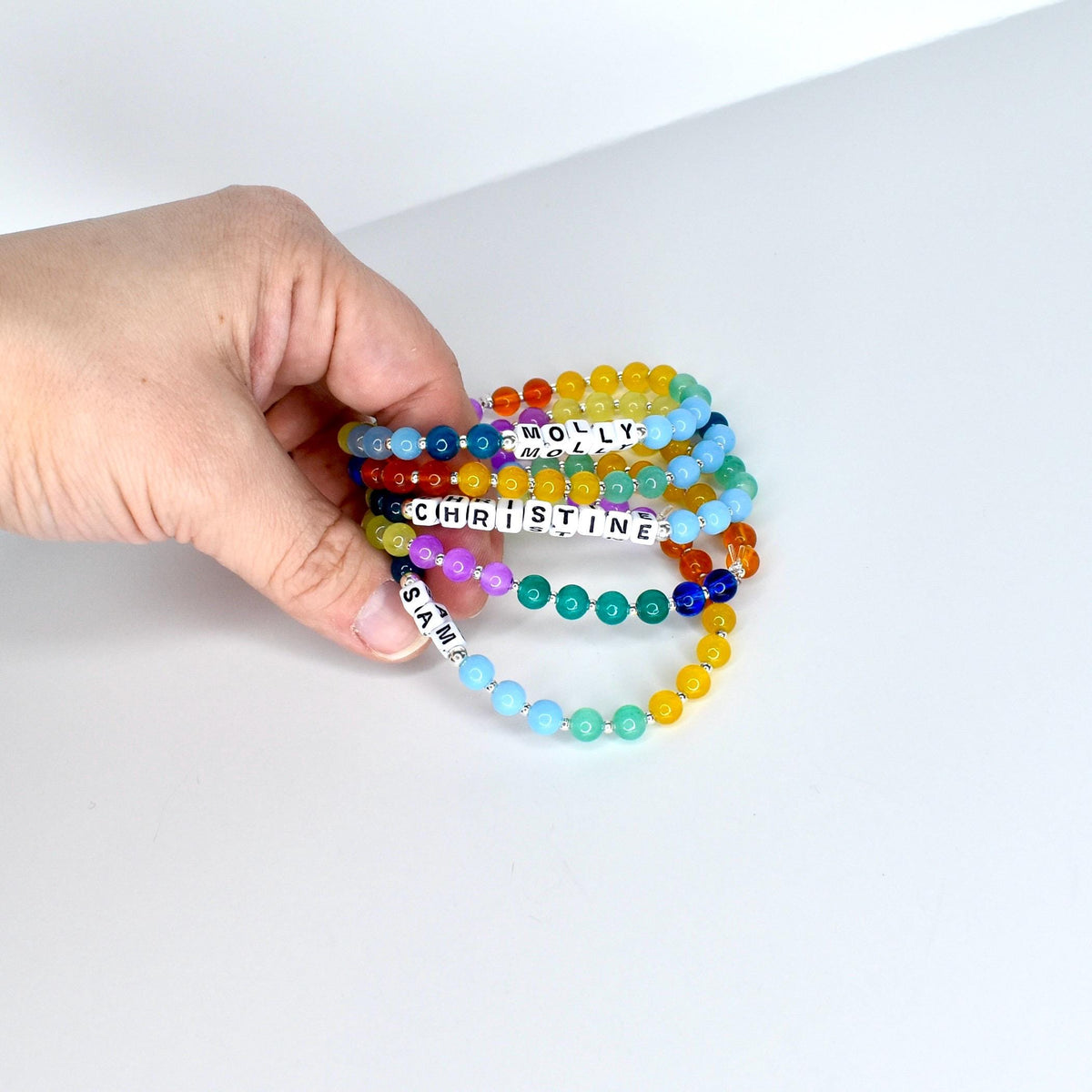 Custom Name Bracelet with Colorful Glass Beads
