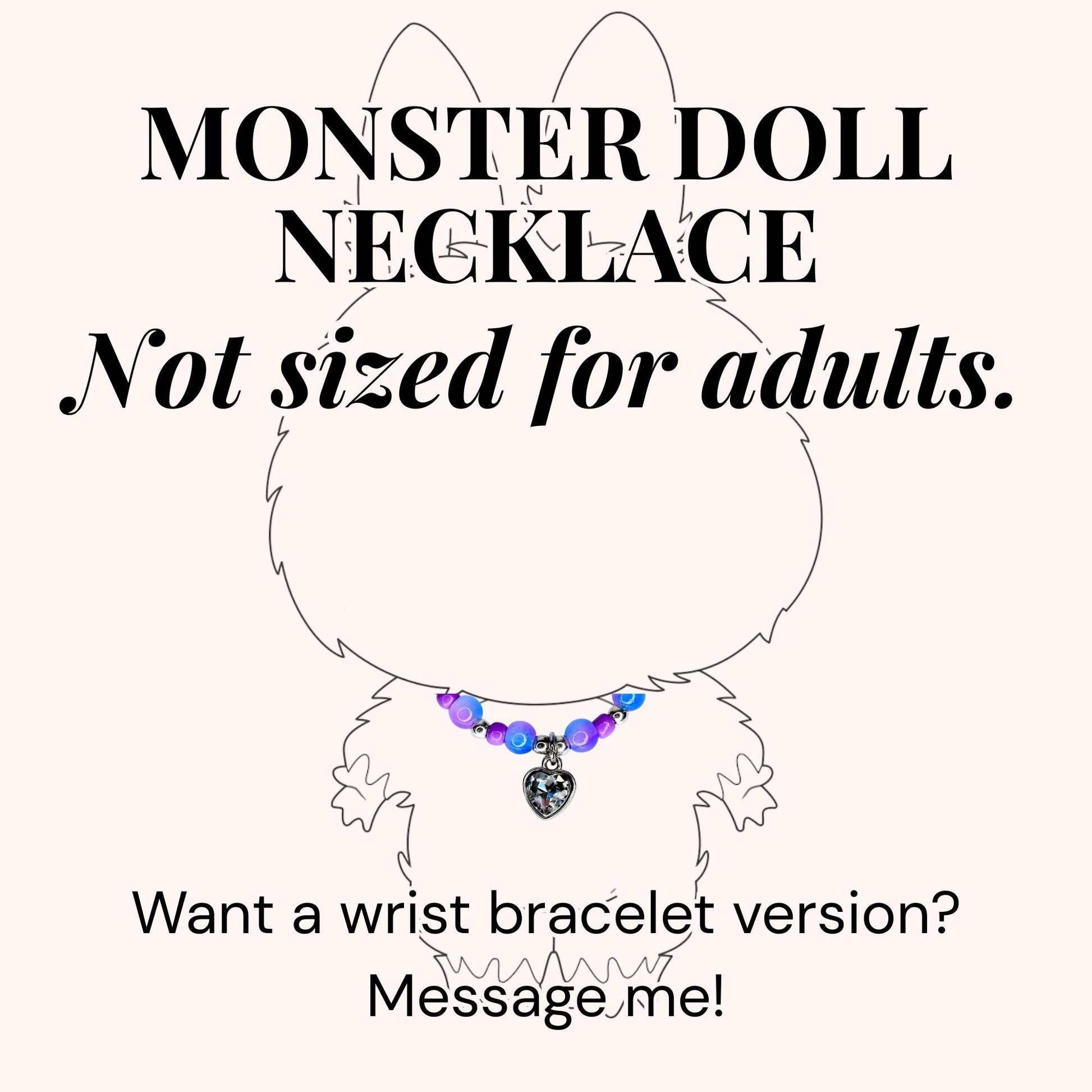 Blue Purple Crystal Heart Charm Necklace for Monster Doll