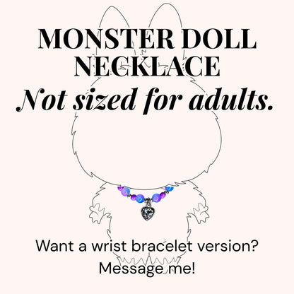 Blue Purple Crystal Heart Charm Necklace for Monster Doll