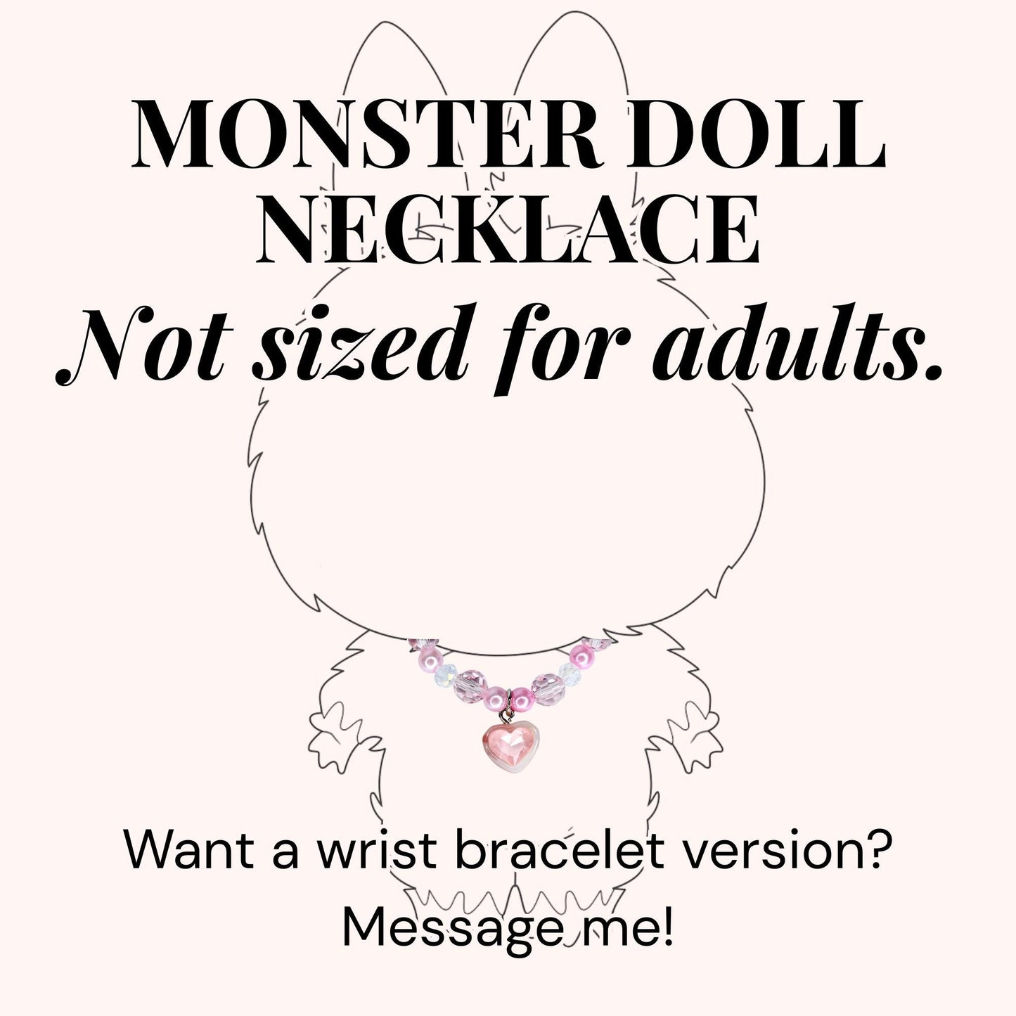 Pink Crystal Heart Charm Necklace for Monster Doll