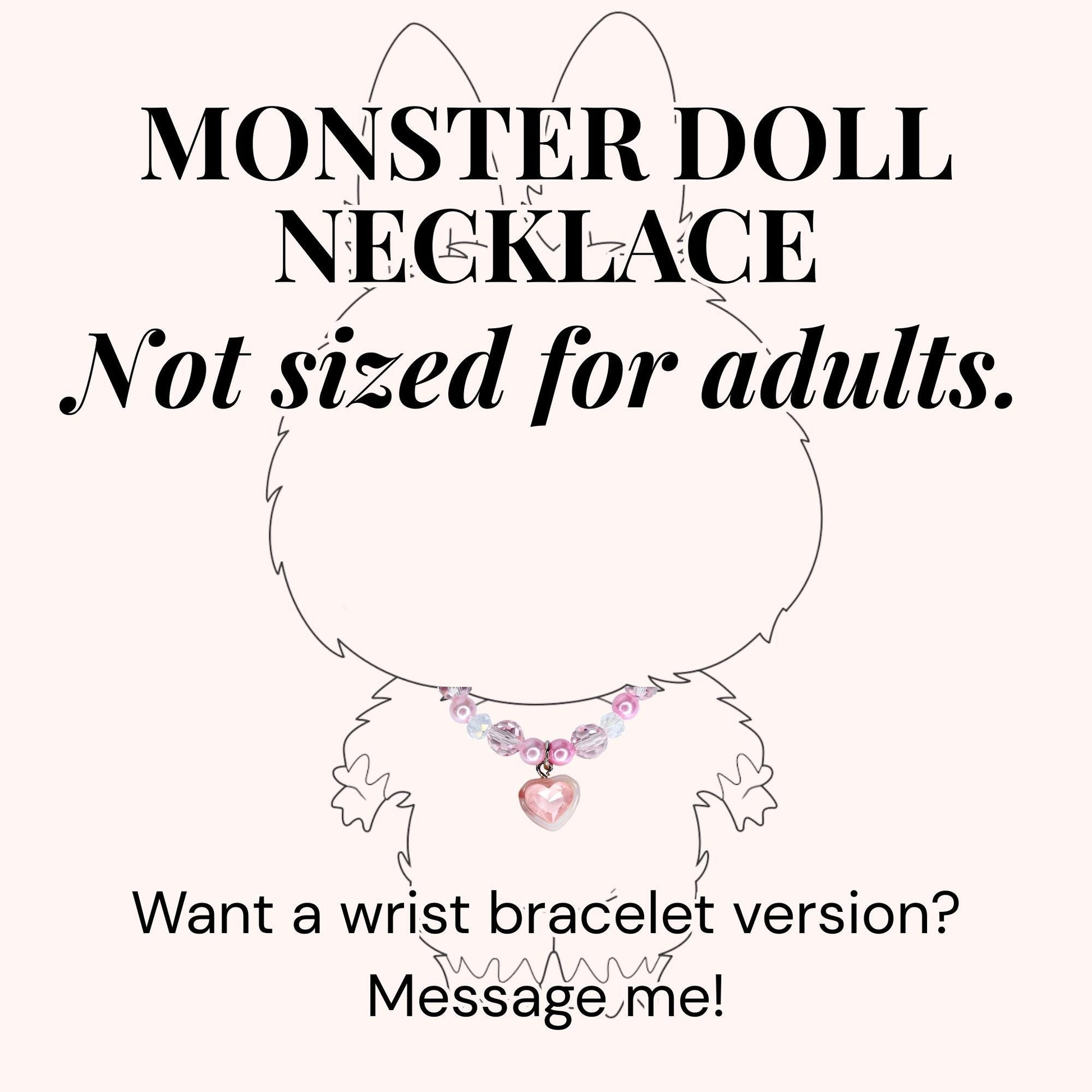 Pink Crystal Heart Charm Necklace for Monster Doll