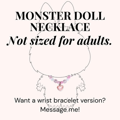 Pink Crystal Heart Charm Necklace for Monster Doll