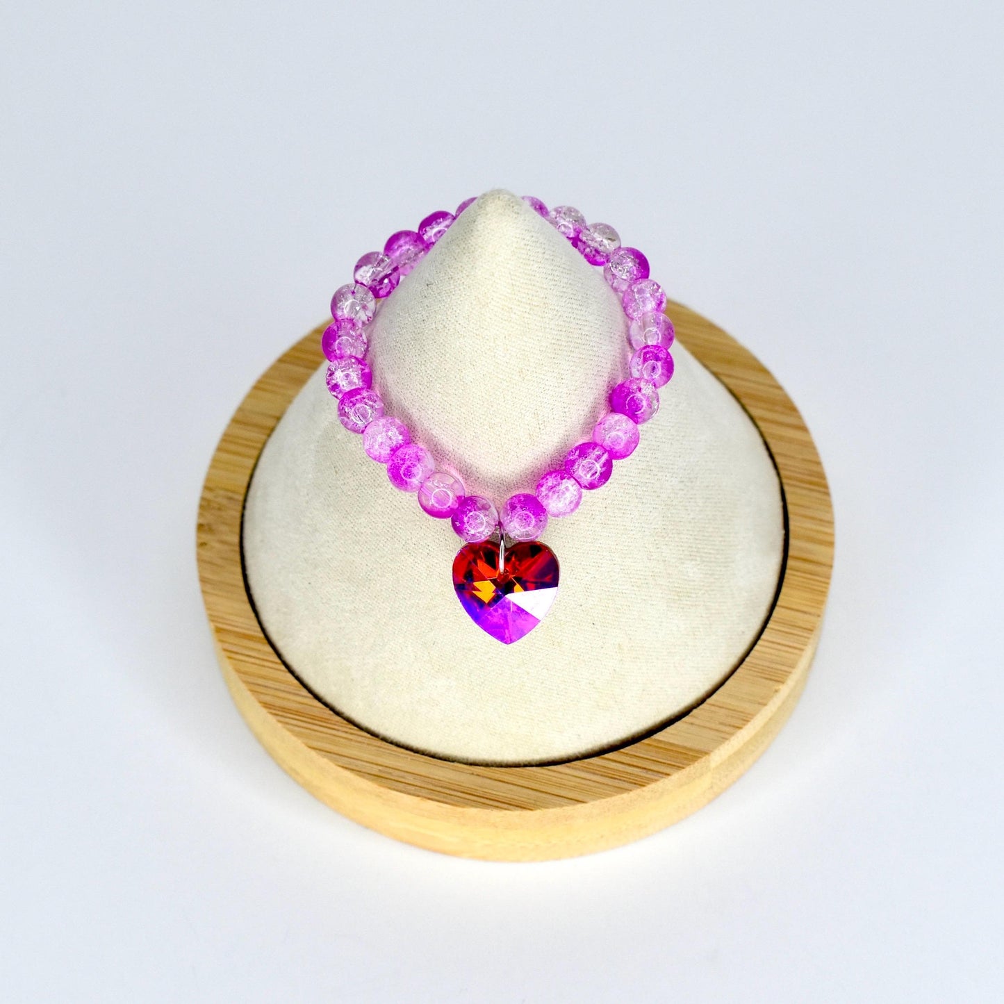 Pink and Red Crystal Heart Charm Necklace for Monster Doll