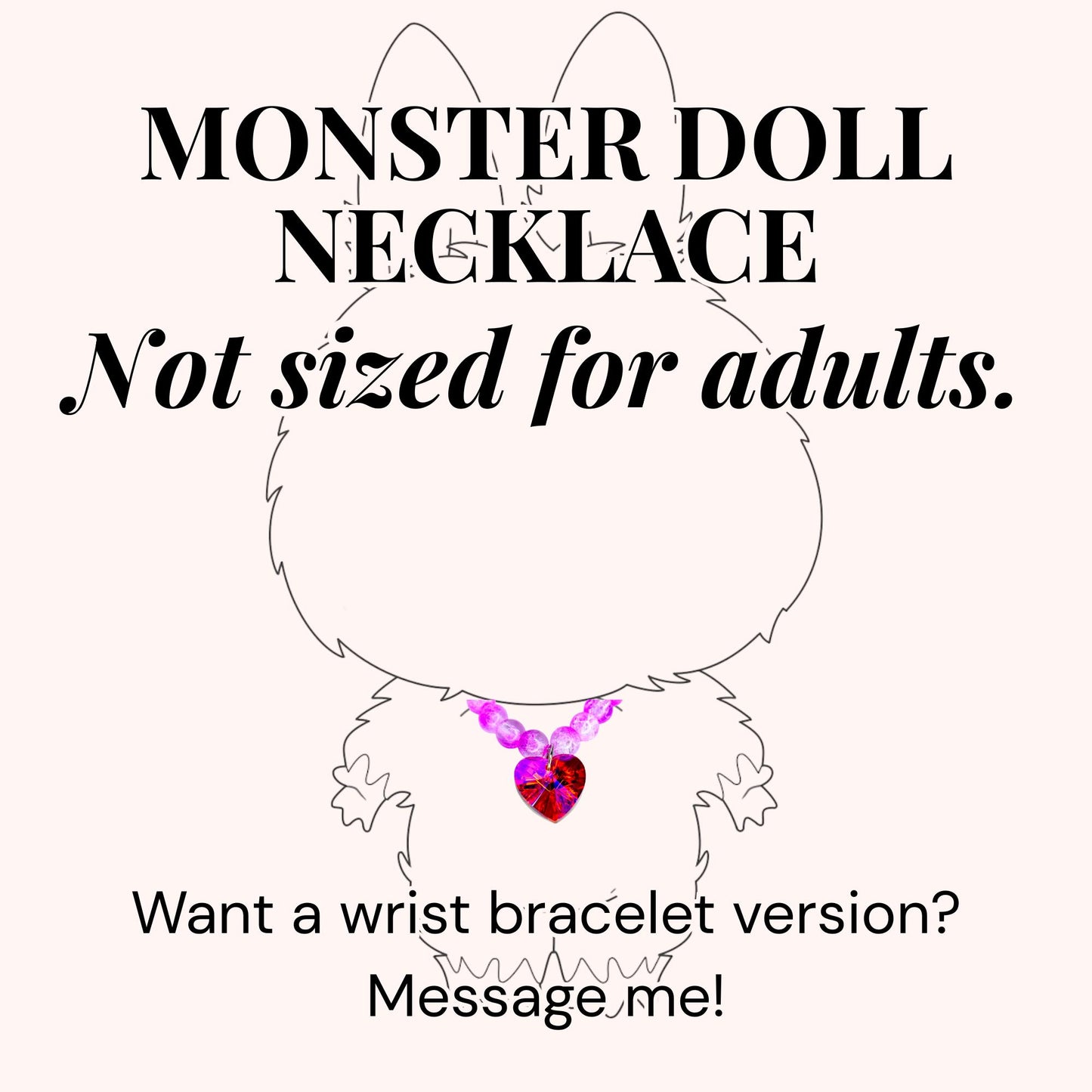 Pink and Red Crystal Heart Charm Necklace for Monster Doll