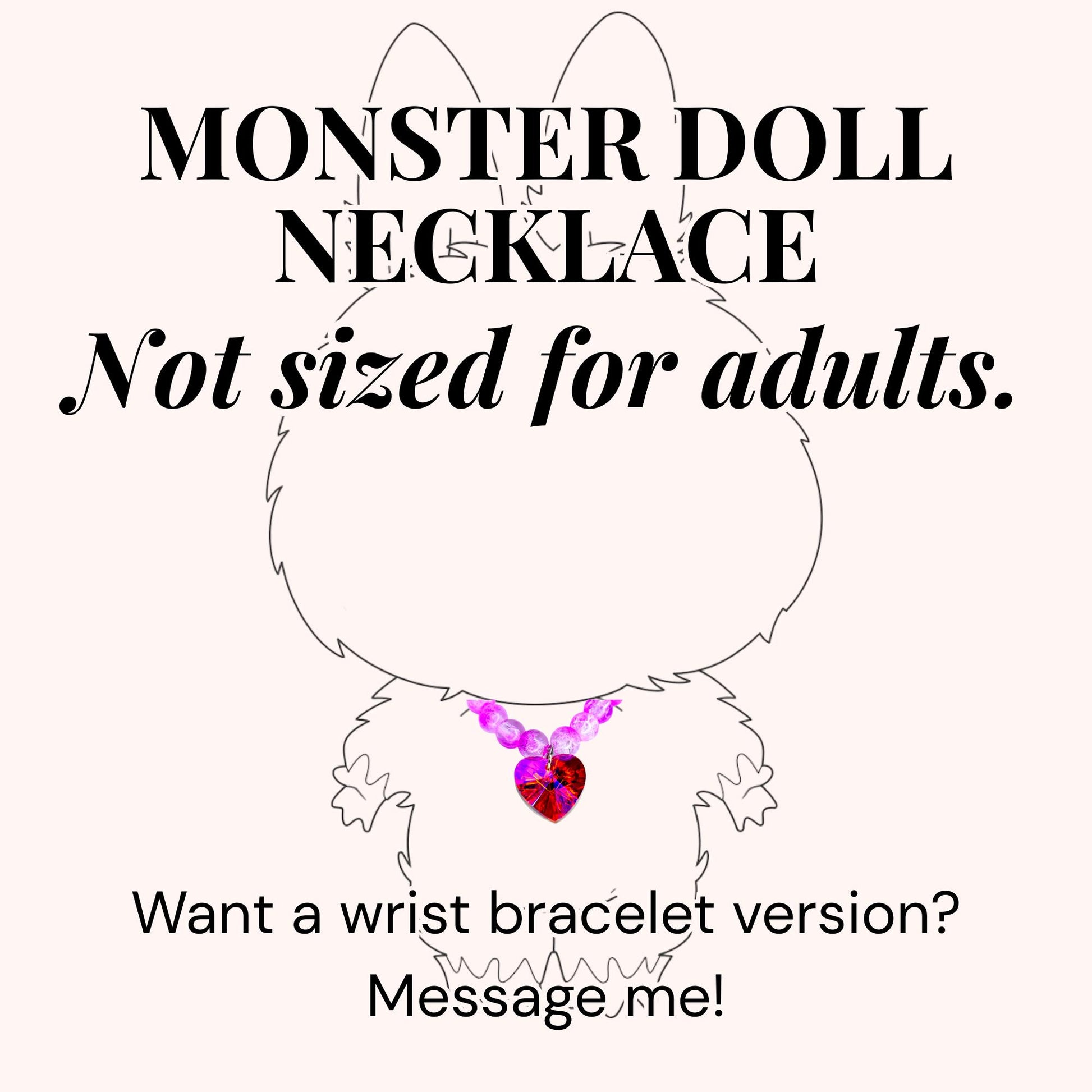 Pink and Red Crystal Heart Charm Necklace for Monster Doll