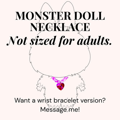 Pink and Red Crystal Heart Charm Necklace for Monster Doll