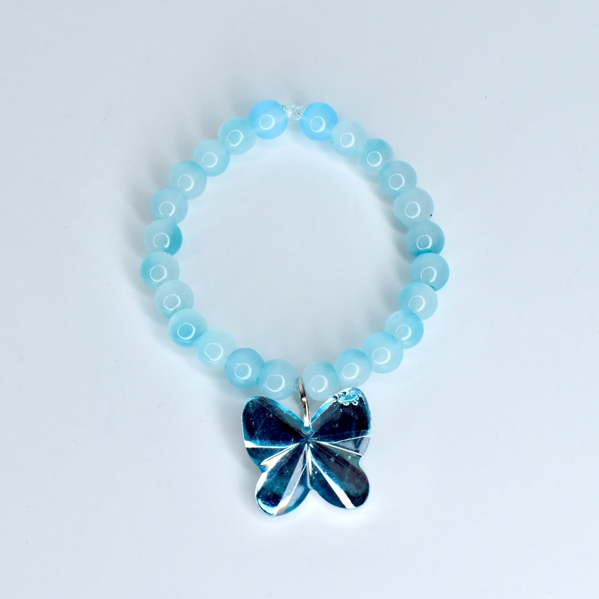 Blue Frosted Bead Butterfly Charm Necklace for Monster Doll