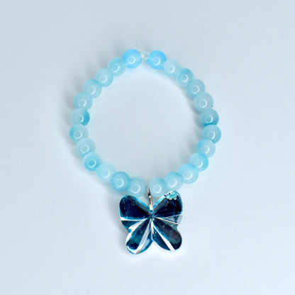 Blue Frosted Bead Butterfly Charm Necklace for Monster Doll