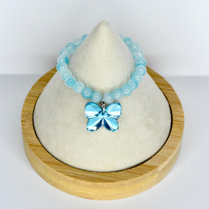 Blue Frosted Bead Butterfly Charm Necklace for Monster Doll
