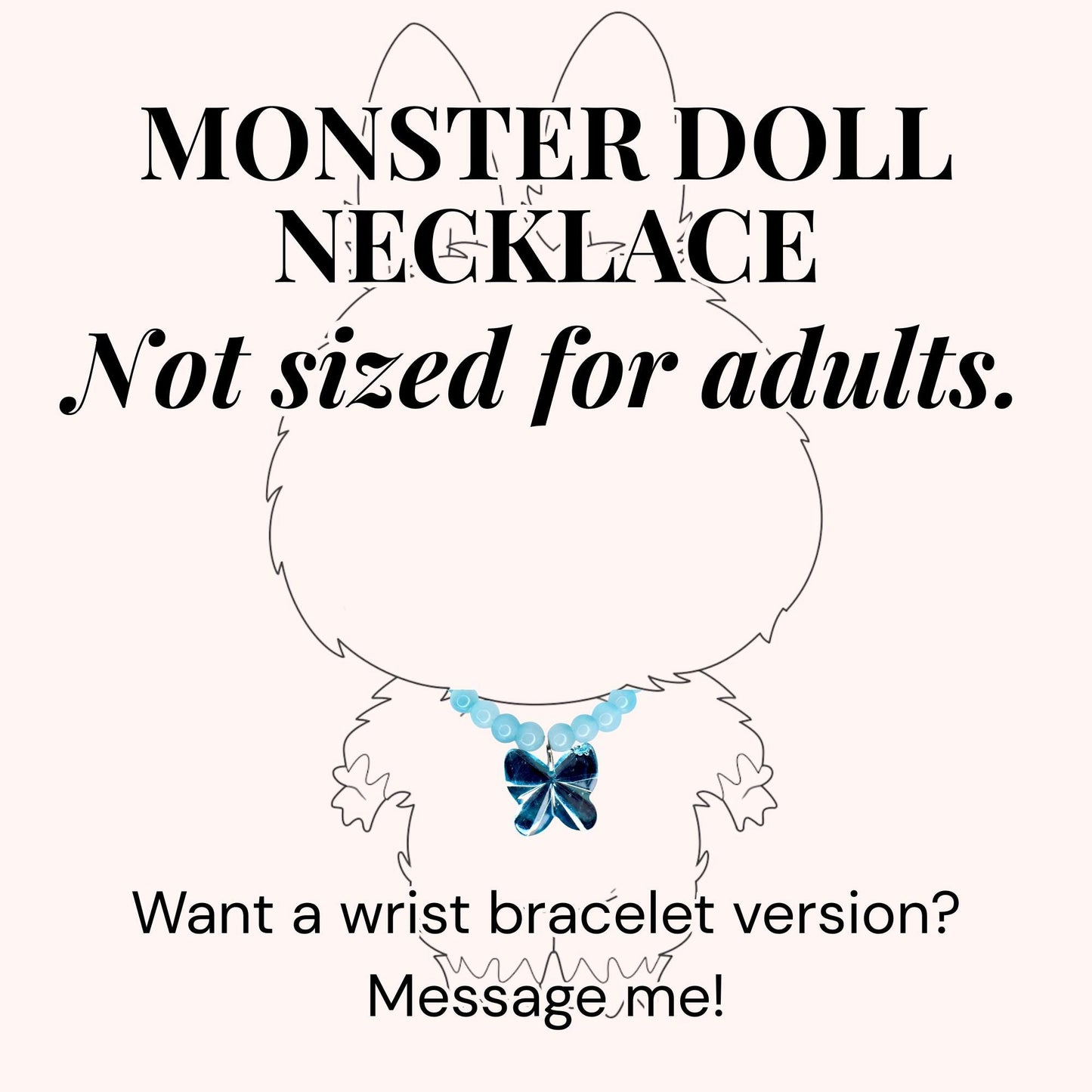 Blue Frosted Bead Butterfly Charm Necklace for Monster Doll