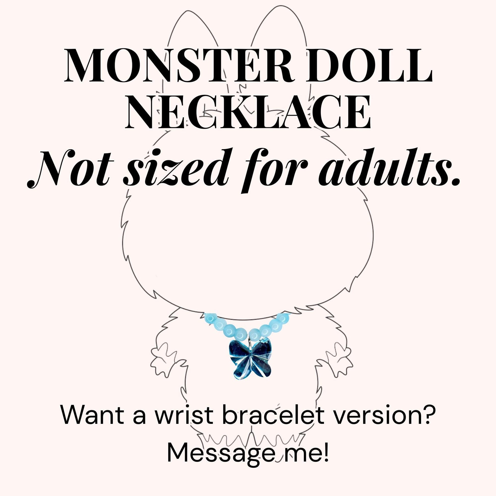 Blue Frosted Bead Butterfly Charm Necklace for Monster Doll