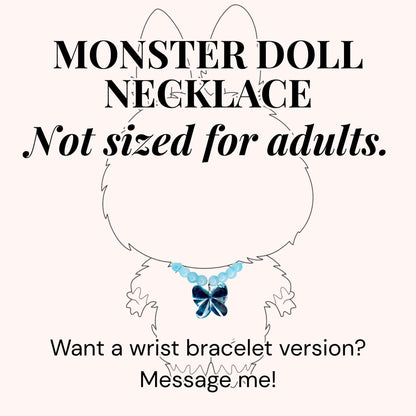 Blue Frosted Bead Butterfly Charm Necklace for Monster Doll