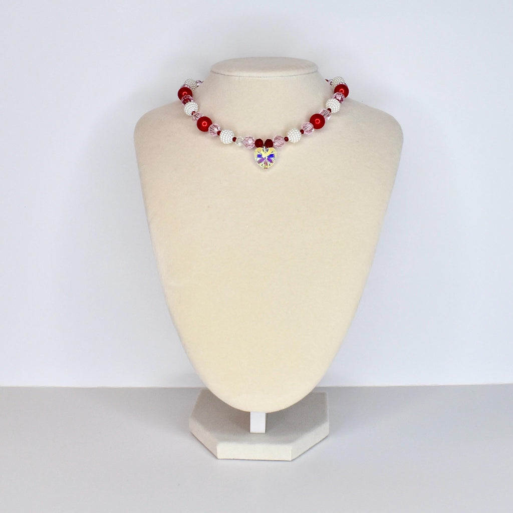 Crystal Heart Necklace | Red Pink Beaded Necklace | Kids & Adult Sizes