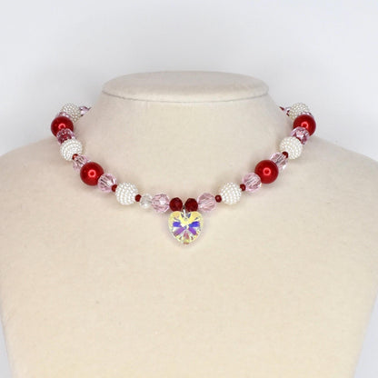 Crystal Heart Necklace | Red Pink Beaded Necklace | Kids & Adult Sizes