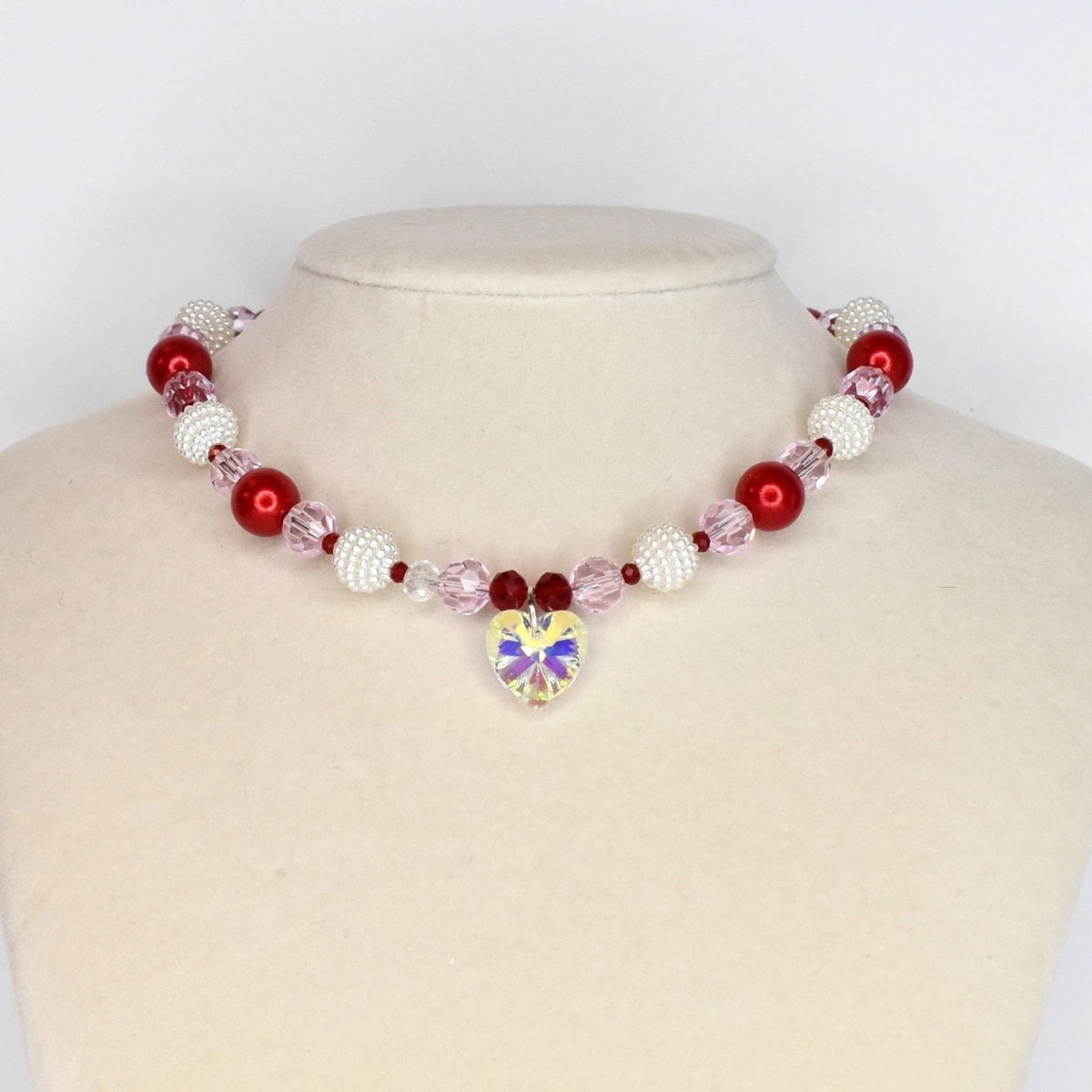 Crystal Heart Necklace | Red Pink Beaded Necklace | Kids & Adult Sizes