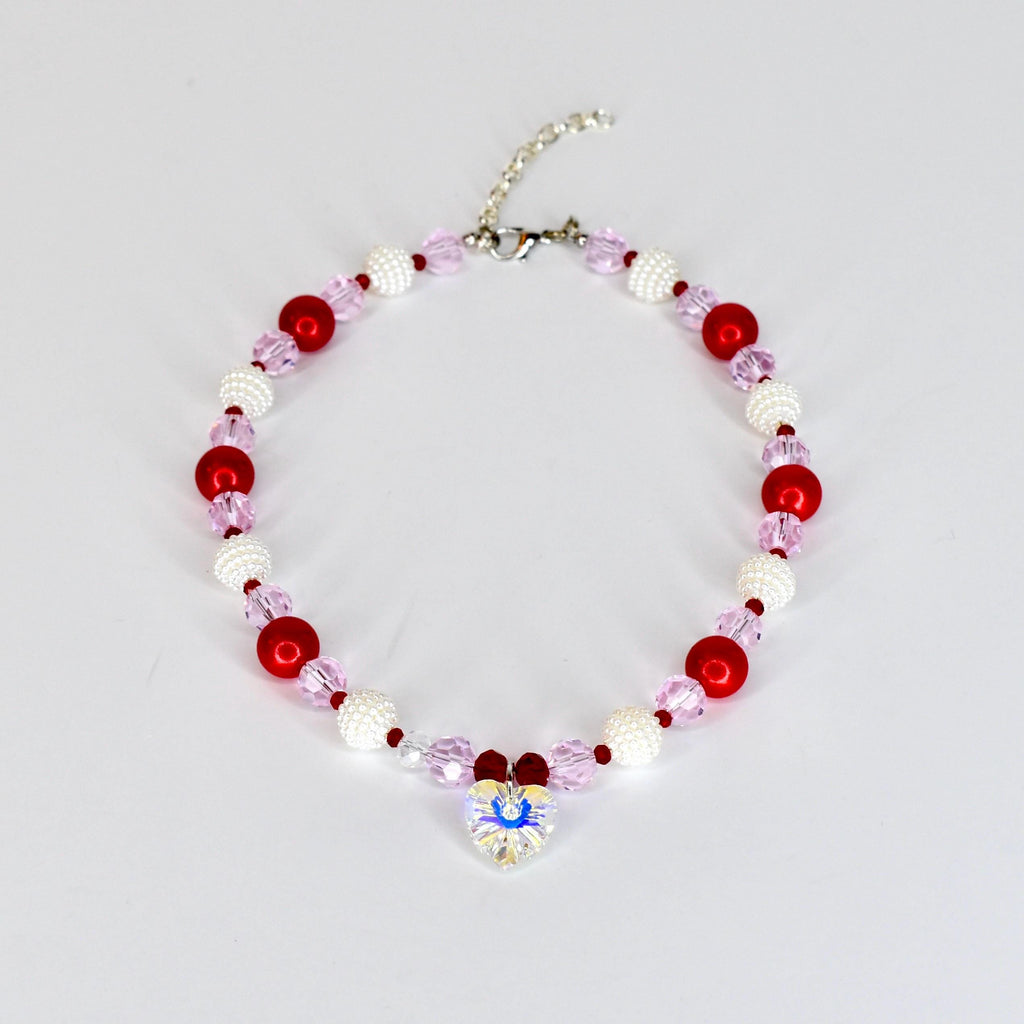 Crystal Heart Necklace | Red Pink Beaded Necklace | Kids & Adult Sizes