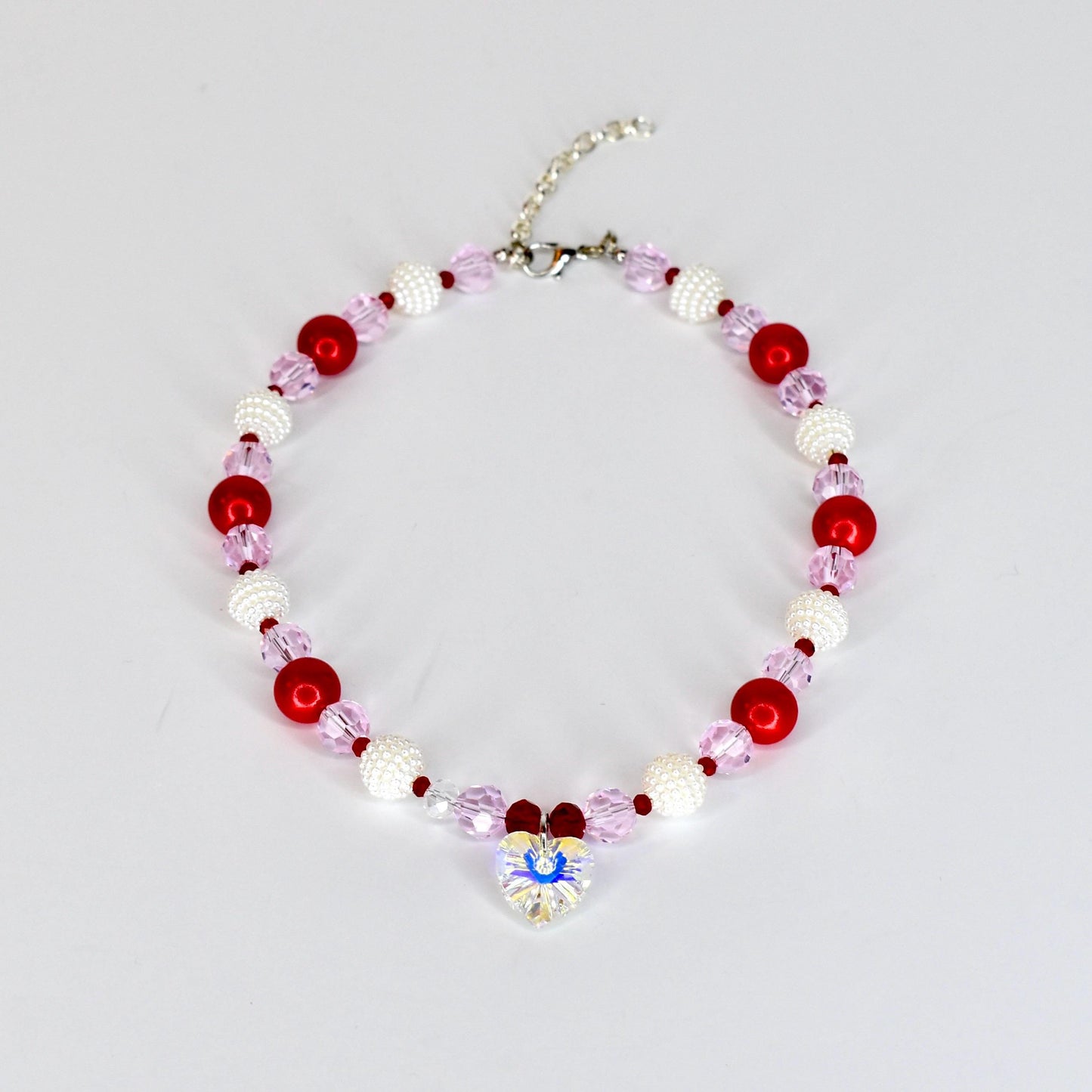 Crystal Heart Necklace | Red Pink Beaded Necklace | Kids & Adult Sizes