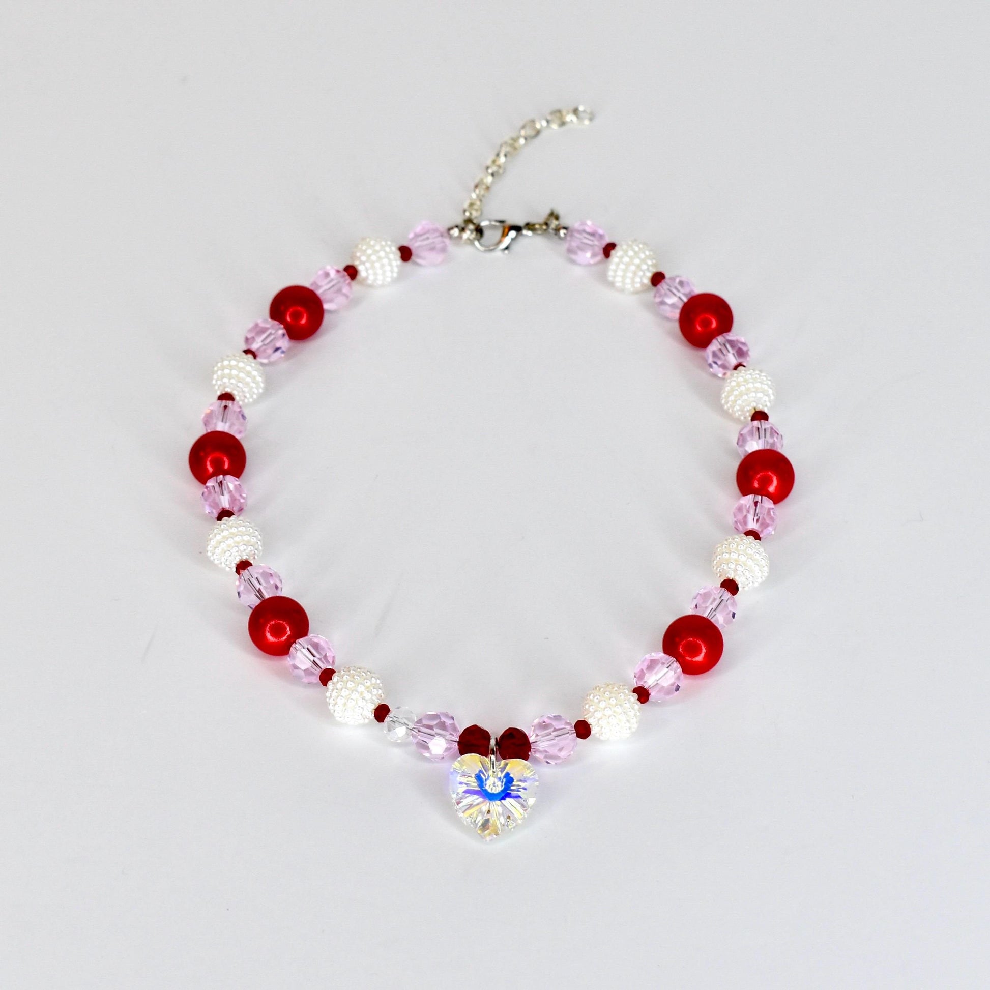Crystal Heart Necklace | Red Pink Beaded Necklace | Kids & Adult Sizes