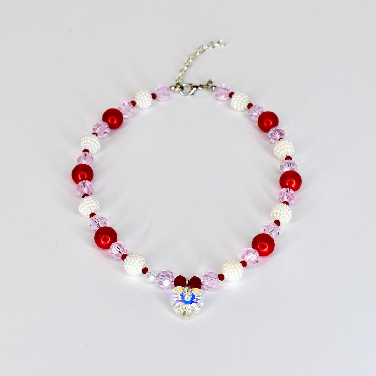 Crystal Heart Necklace | Red Pink Beaded Necklace | Kids & Adult Sizes