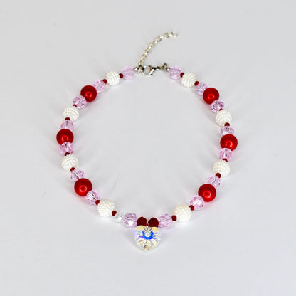 Crystal Heart Necklace | Red Pink Beaded Necklace | Kids & Adult Sizes