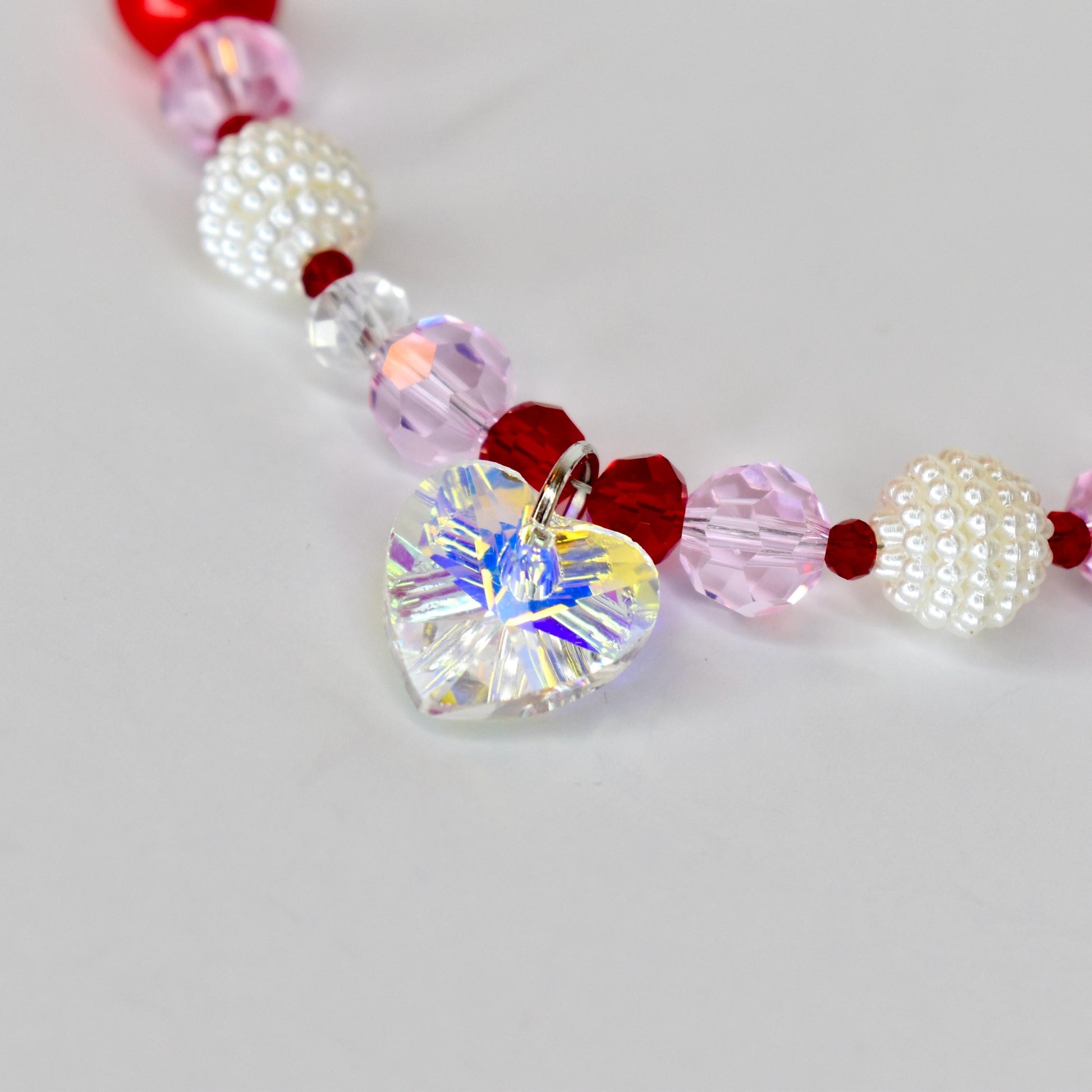 Crystal Heart Necklace | Red Pink Beaded Necklace | Kids & Adult Sizes