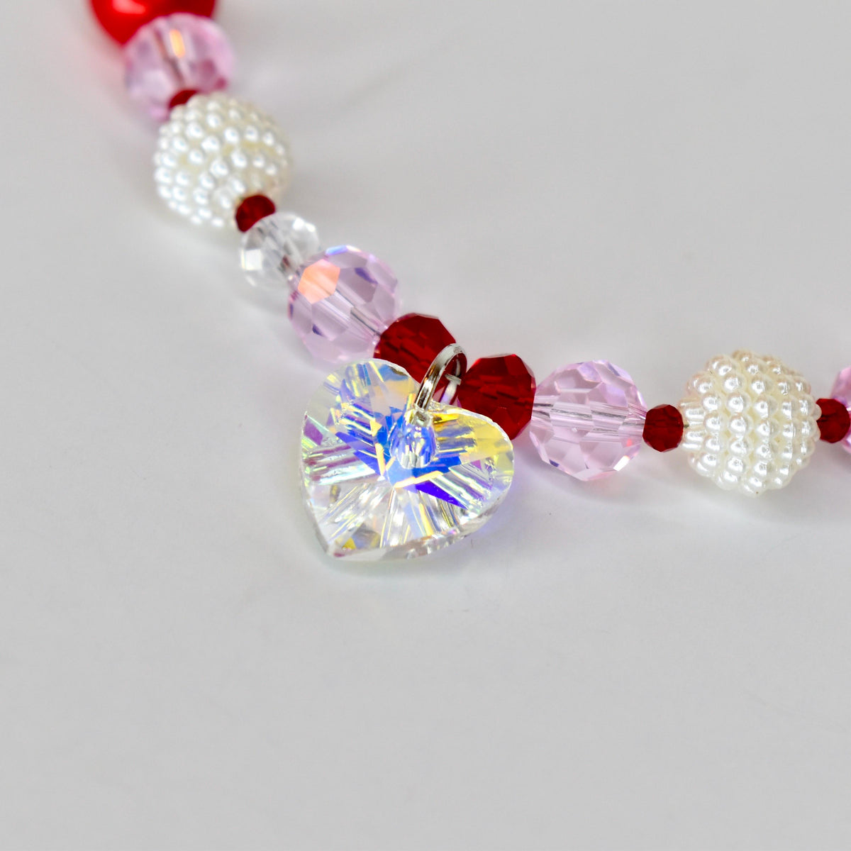Crystal Heart Necklace | Red Pink Beaded Necklace | Kids & Adult Sizes