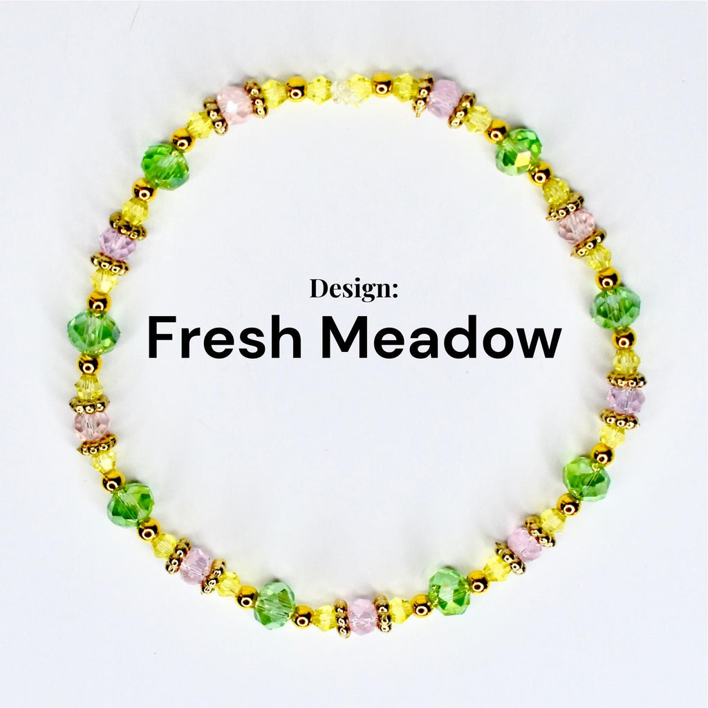 Lemon Breeze Bracelet Collection: Pink Yellow Green and Gold Beaded Bracelets with Crystal Accents