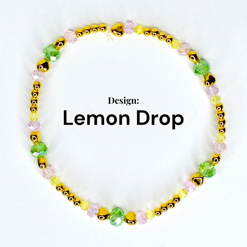 Lemon Breeze Bracelet Collection: Pink Yellow Green and Gold Beaded Bracelets with Crystal Accents