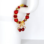 Red Gold Cherry Bow Charm Tumbler Handle Bracelet | Coquette Beaded Tumbler Accessory