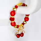 Red Gold Cherry Bow Charm Tumbler Handle Bracelet | Coquette Beaded Tumbler Accessory