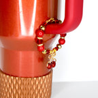 Red Gold Cherry Bow Charm Tumbler Handle Bracelet | Coquette Beaded Tumbler Accessory
