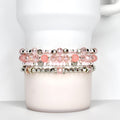 Tea Rose Tile Bracelet Collection: Peach Pink and Silver Beaded Bracelets