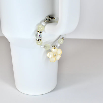 Flower Charm Tumbler Handle Bracelet in Pink Yellow and Green