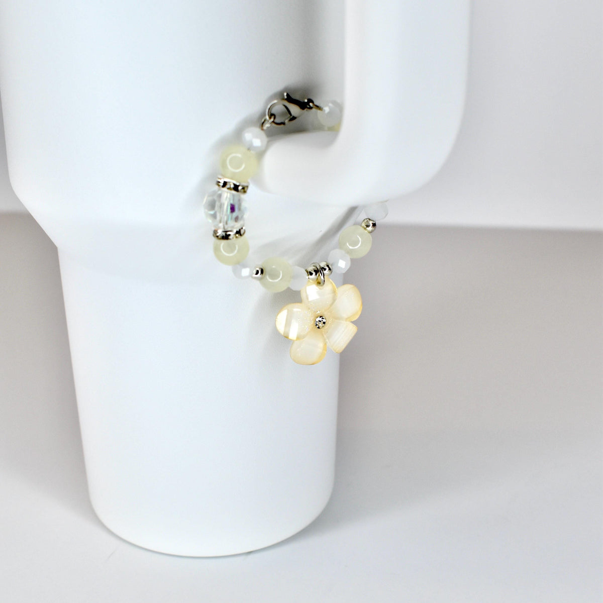 Flower Charm Tumbler Handle Bracelet in Pink Yellow and Green